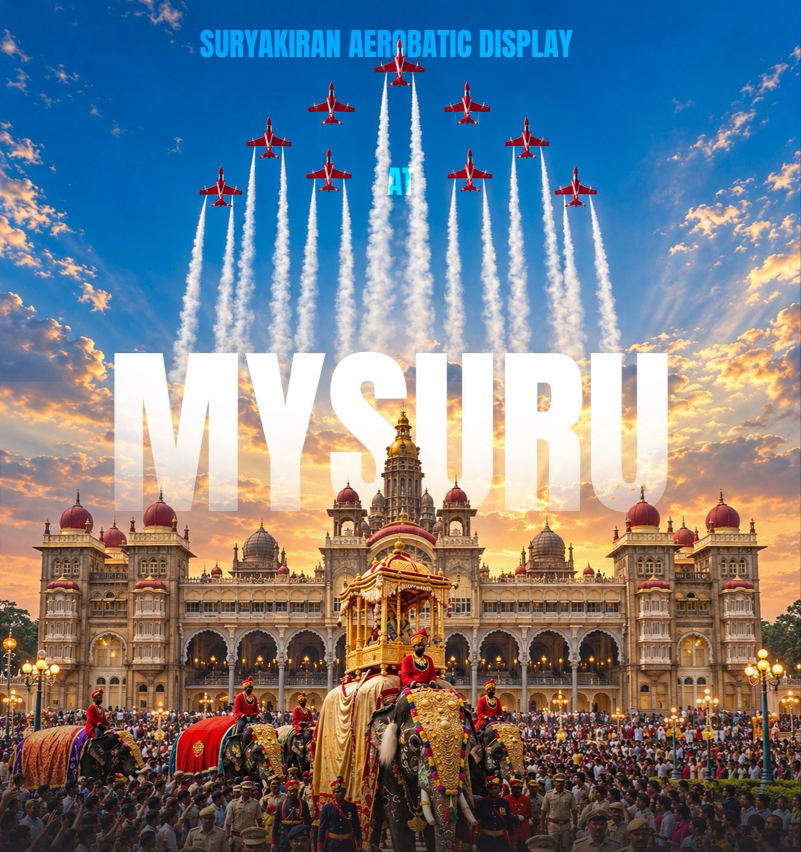 ಮೈಸೂರು ದಸರಾಕ್ಕೆ ರಕ್ಷಣಾ ಪಡೆಗಳ ಸ್ಪರ್ಶ: ಅ.18ರಿಂದ 20ರವರೆಗೆ ಸೂರ್ಯಕಿರಣ ವೈಮಾನಿಕ ಪ್ರದರ್ಶನ