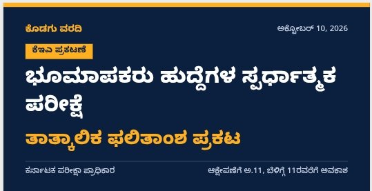 ಭೂಮಾಪಕರು ಹುದ್ದೆಗಳ ಸ್ಪರ್ಧಾತ್ಮಕ ಪರೀಕ್ಷೆ: ತಾತ್ಕಾಲಿಕ ಫಲಿತಾಂಶ ಪ್ರಕಟ